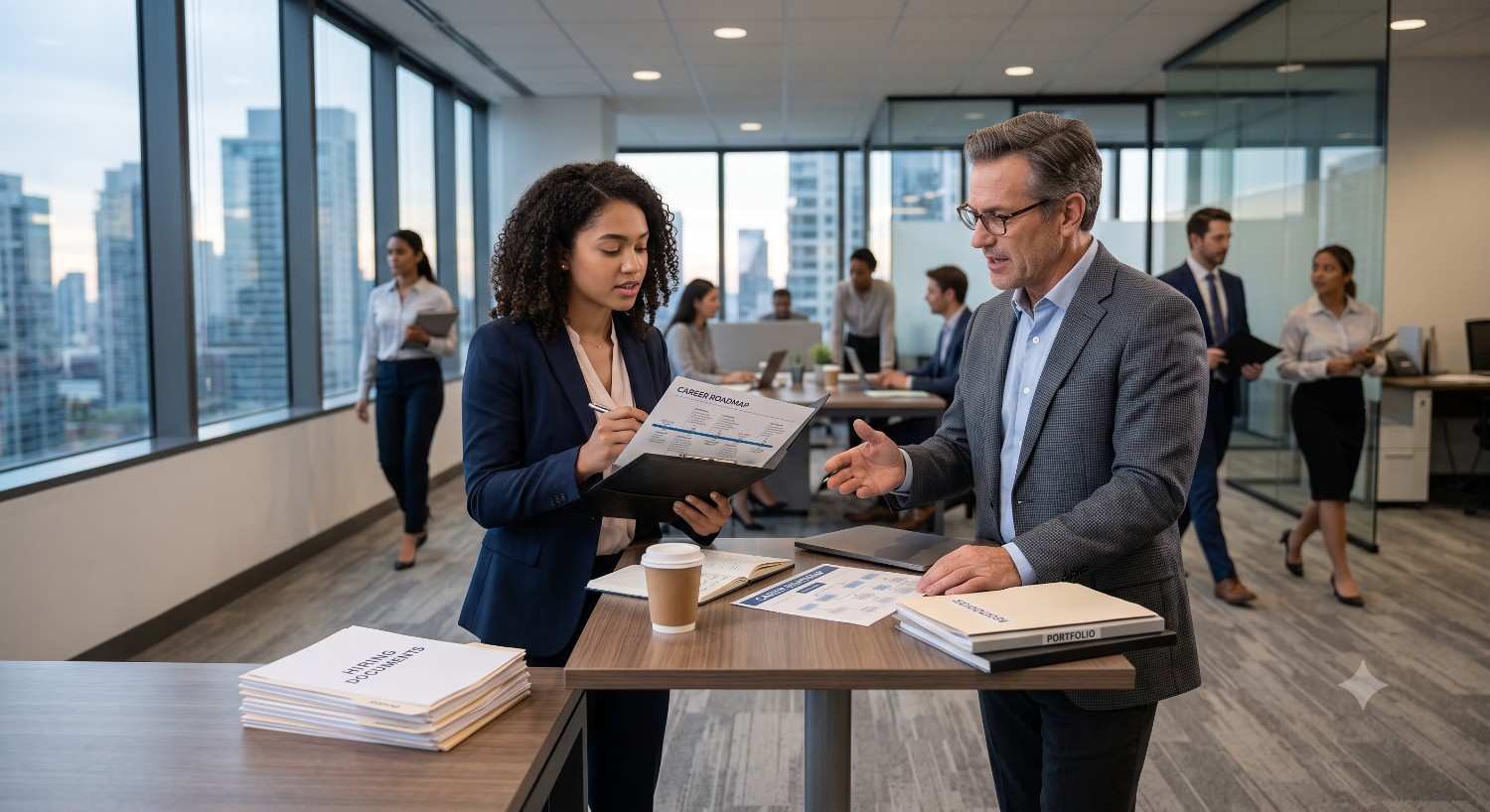 Career mentor helping a student prepare for their first job